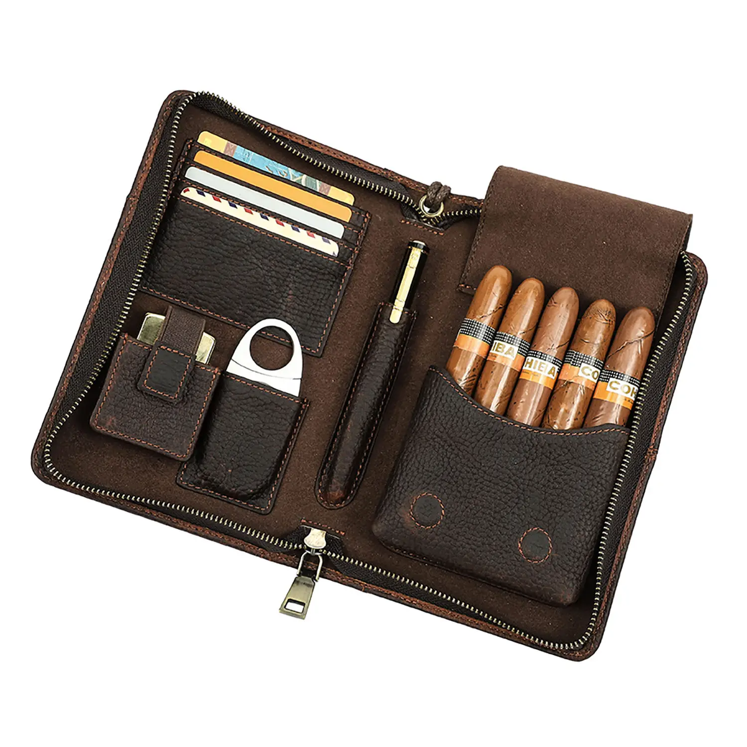 Custom Leather Cigar Travel Case with Spanish Cedar Lining